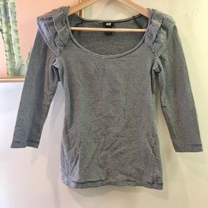 H&M Striped Crop Top - 3/4 sleeves w/ ruffles